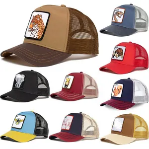 Gorra de béisbol con parche de animal y logotipo personalizado al por mayor de fábrica, gorra de camionero de malla animal para hombre