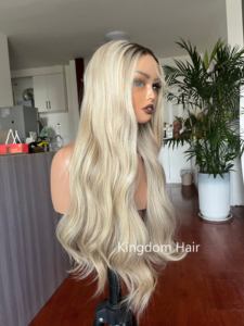 Perruque Lace Front Premium 100% Cheveux Humains pour <span class=keywords><strong>la</strong></span> Modestie Juive, Dentelle Suisse Invisible, Ligne de Cheveux Naturelle, Ondulations Blond Cendré Soyeuses - Product Image 3