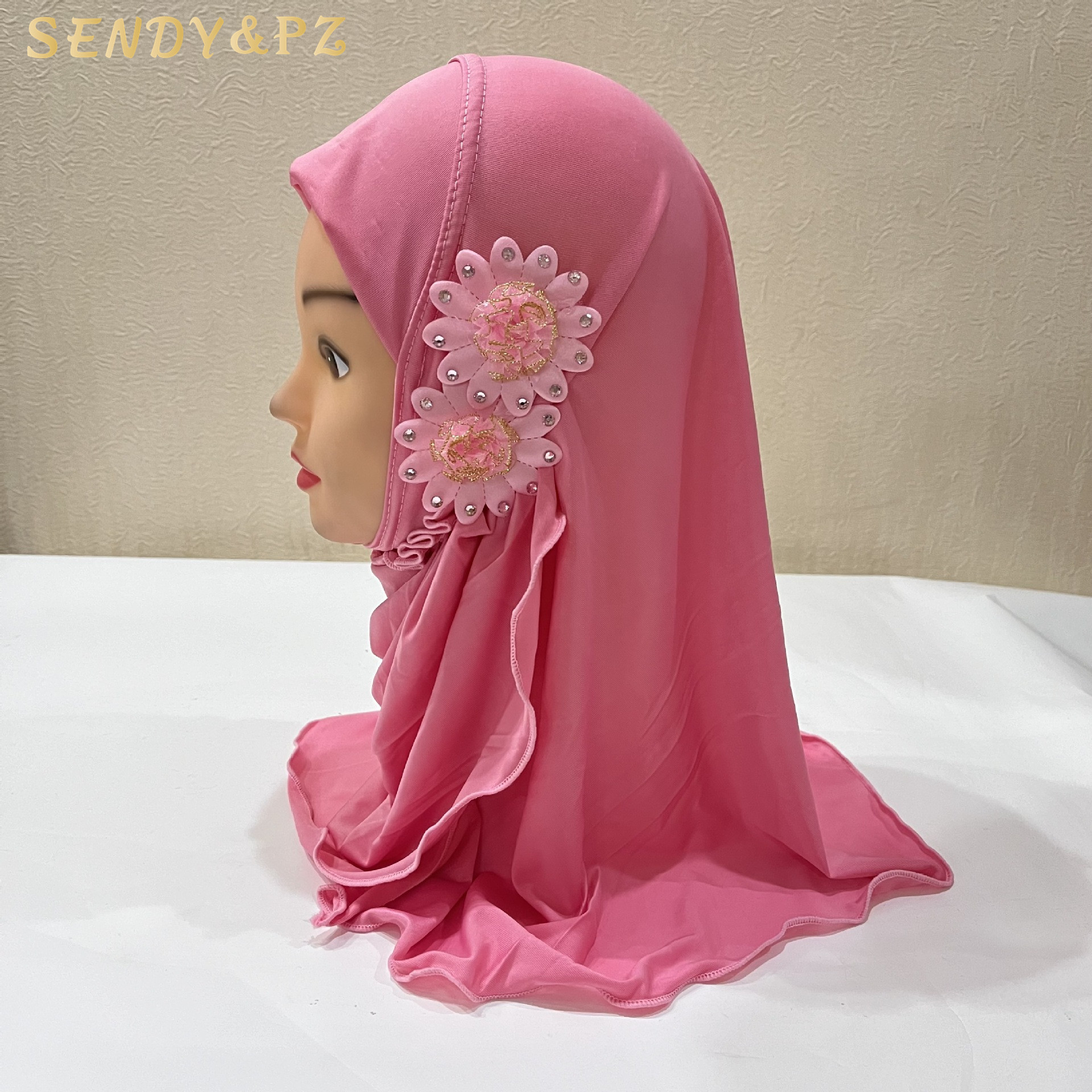 FakeFace Ragazze Musulmane Hijab Traspirante Foulard Bambini Islamici Arabi Foulard Foulard con Paillettes Copricapo per 2-6 anni, bianco, Taglia Unica