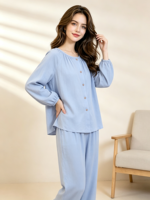 Ensemble long 2 pièces en fibre de bambou tricoté pour femme, col rond, décontracté, uni, coupe ample, respirant et confortable pour le printemps