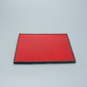 Juego de Platos Cuadrados Vintage de 16 Piezas, Color Rojo y Negro Sólido, <span class=keywords><strong>Dos</strong></span> Tonos, Cerámica Esmaltada, Vajilla de Gres - Product Image 4