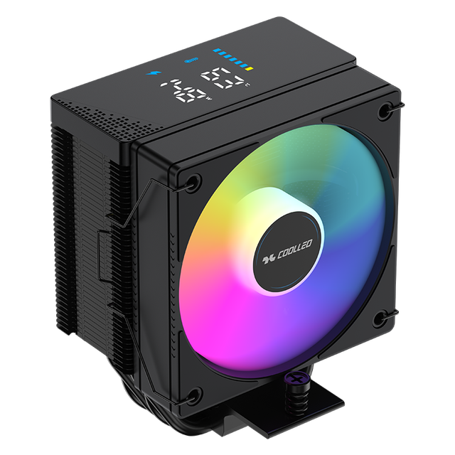 COOLLEO B40S-DIG-BK-ARGB Digital Display Radiator CPU Air Cooler Cooling LGA115X 1200 1700 1851AMD for Game Computer TDP 200W