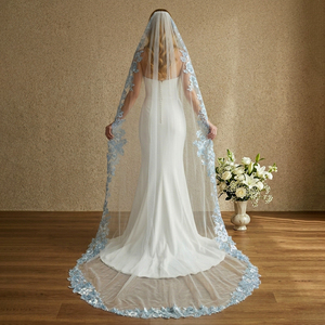 <span class=keywords><strong>Voile</strong></span> de mariée long en dentelle avec appliques, taille personnalisée, 1 couche, orné de paillettes, vente en gros d'usine, faible MOQ, OEM/ODM - Product Image 5