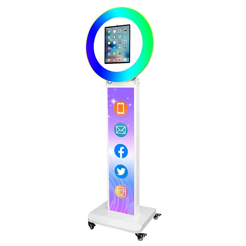 Seyyar fotoğraf kabini düğün parti Selfie Video Booth halka ışık dönen 10.2 "11" 12.9 inç Ipad fotoğraf standında makinesi