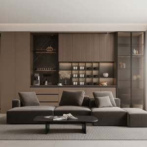 SANTOPOVA Armoire à vin moderne en bois avec panneau de présentation en verre, unités de rangement cachées pour salon et hôtel - Product Image 3