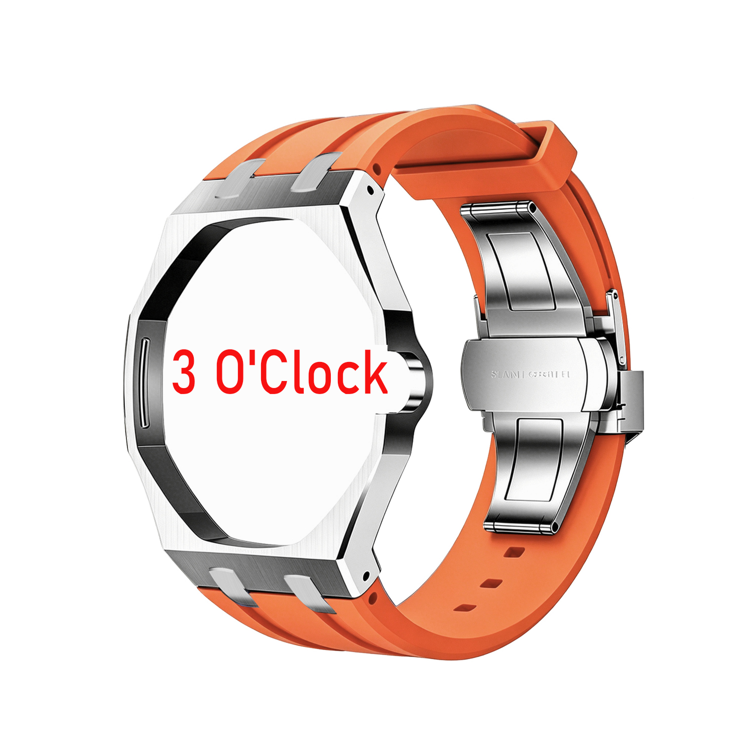 orange rubber band+stainles steel watch case