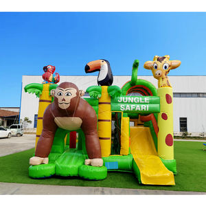 บ้านลมธีมซาฟารีสัตว์ป่าพร้อมกอริลลา ยีราฟ และนกแก้ว ต้นไม้ สำหรับงานปาร์ตี้เด็ก - Product Image 1