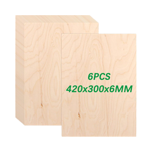 ZOFUN 6 Paneles de Madera Contrachapada de Abedul A3 de 6 mm, 420x300 mm, Cortes Finos de Madera para Manualidades, Bricolaje, Trabajos de Madera, Procesamiento Láser, Pirograbado, Modelismo - Product Image 1