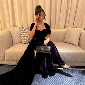 Nuovo Abito a Maniche Lunghe con Mantella in Velluto Stile Mediorientale, Design Slim con Coda di Pesce, Elegante Abito da Festa Francese - Product Image 4