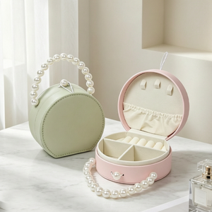 Boîte de rangement portable en cuir PU multi-compartiments pour bijoux, avec poignée, pour bagues, colliers, boucles d'oreilles et bracelets - Vente en gros fabricant - Product Image 3