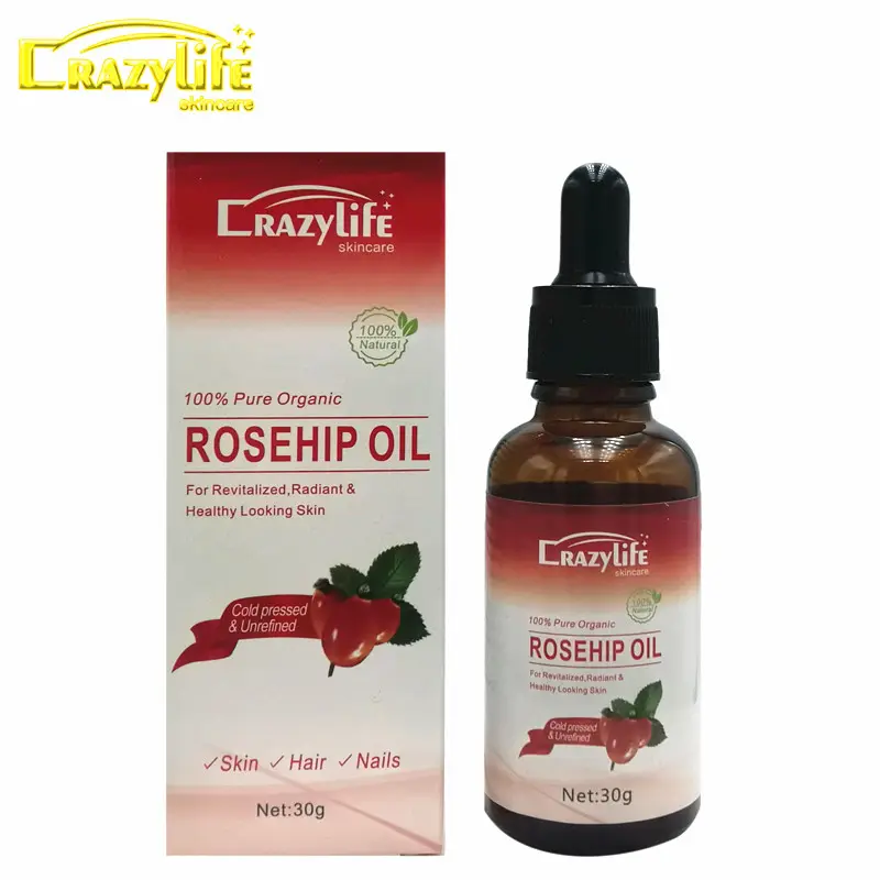 OEM Rosehip Oil Face Serum Anti-Aging Whitening Removeストレッチマーク30ミリリットルPrivateラベルHairオイルUse