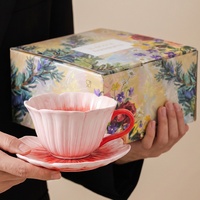 WF Yumei Ensemble de tasses en céramique à motif floral, motif Orchidée Clochette, tasse à café, tasse décorée, tasse à eau couleur sous-glaçure