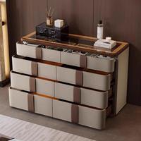Commode îlot moderne de luxe pour chambre et salon, avec plateau en marbre, 8 tiroirs, en bois massif, finition émail cuit, design arrondi, entièrement fonctionnelle