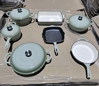 Ensemble de 7 ustensiles de cuisine en fonte émaillée de haute qualité, antiadhésifs, comprenant une casserole émaillée de 30 cm, une poêle à fruits de mer de 25 cm, une poêle à bœuf, résistants au four