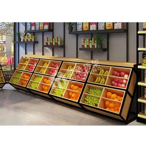 Meicheng Agent Uitgenodigd Supermarkt Fruit En Groente Display Rack Houten Groente Rack Voor Winkel