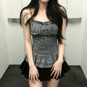 Polka Dot Ruffle Camisole Top V Neck Women <b>Spaghetti</b> <b>Strap</b> Slim Fit Tank Y2K Casual Sweet Versatile Summer Top - Product Image 4