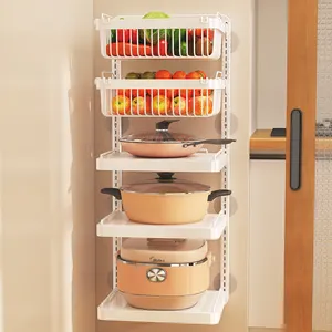 Punch-Free Hang Muur Groente Fruit Rack Keuken Metalen Opslag Grill Mand Verstelbare Plant Stand Pan Pot Deksel Organizer Houder