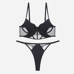 Ensemble de Lingerie 2 Pièces en Dentelle Noire Sexy, Vente Chaude, Soutien-Gorge Push-Up avec Jarretière et String pour Femmes Mûres - Product Image 5