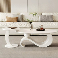 Ensemble de table basse blanche Infinity Curve, table principale ovale incurvée avec table d'appoint en forme de C pour le salon
