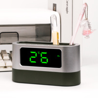 Porte-crayon multifonctionnel Minuterie Réveil Température Calendrier Numérique LED Bureau Horloge de Table Porte-stylo