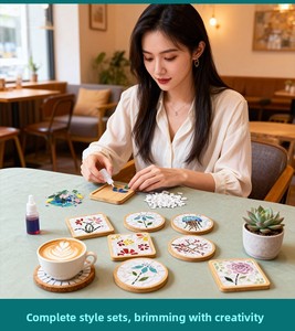 Posavasos de Mosaico DIY de la Serie Floral Hechos a Mano, Almohadillas de Aislamiento Térmico, Kit Creativo para Clases de Arte con Diseño de Collage, Formas Circulares y Cuadradas - Product Image 6