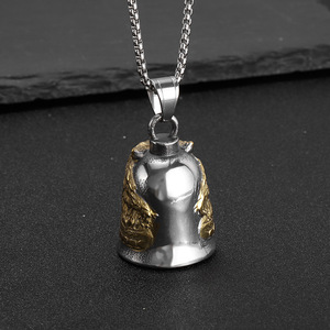 Collier pendentif cloche crâne de loup en acier inoxydable plaqué or, style vintage, bijou cadeau - Product Image 4