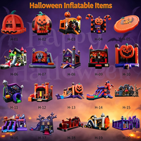 Casa de Brinco Inflable de Grado Comercial con Estampado de Bruja Morada y Luna, Casa de Juegos Inflable con Fantasmas y Murciélagos para Alquiler en Fiestas de Halloween