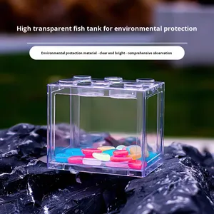 Miniatuur klein bureau-aquarium voor <span class=keywords><strong>betta</strong></span>'s, volledig transparant, milieuvriendelijk, niet-toxisch, rechthoekig, creatief bouwblok aquarium van plastic - Product Image 3