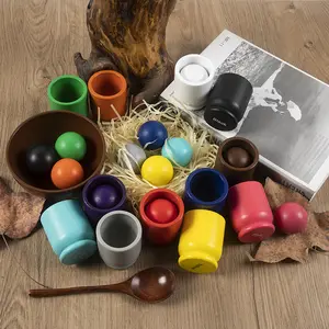 Jeu de trieurs de boules en bois Montessori Early Education Toys 12 boules de couleurs en perles assorties au jeu en bois