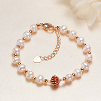 Gelang Mutiara Air Tawar 5-6mm Grosir, Berlapis Emas, Dapat Disesuaikan, Warna Pink Putih, Mutu AAAAA, Perhiasan Hadiah Pernikahan Wanita