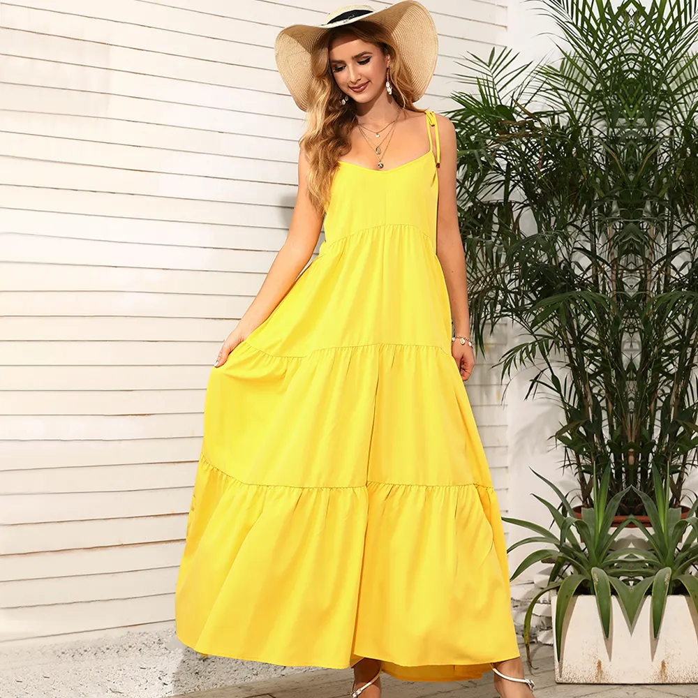 2023 Sundresses women short sleeve dresses long yellow dress for holidays