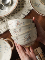 Service de vaisselle en céramique sous glaçure pour la maison – compatible micro-ondes – motif plantes et fleurs – cadeau idéal pour l'inauguration d'une maison