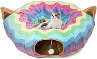 Jouets interactifs pour chats : tunnel en forme de donut, tunnel-lit pour chats et chiens avec coussin, jouets tubulaires pliables