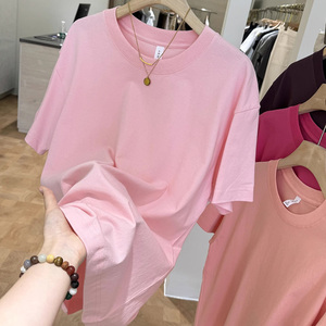 Camiseta de Manga Corta de Algodón Puro, Estilo Veraniego para Parejas, Cuello Redondo, Color Sólido, Transpirable - Product Image 4