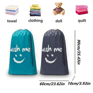 Bolsa de lavandería Wash Me Smiley Face, bolsa de almacenamiento con cordón de poliéster para viajes y uso doméstico - Product Image 2