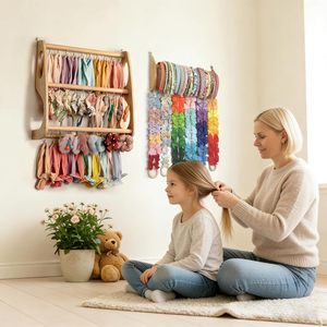 Wall Mounted Hair Accessory <b>Storage</b> Rack Solid Wood Multi Layer Headband Hair Clip Organizer For Kids Room - Product Image 1