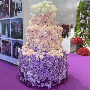 Fleurs artificielles en gros à 3 têtes de roses, pour arche de mariage, décoration de table, diverses couleurs pour toute mise en scène - Product Image 1