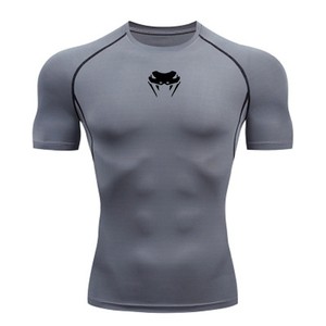 Camisetas de compresión deportivas <span class=keywords><strong>Elite</strong></span> de manga corta ajustadas para hombre con diseño de cabeza de serpiente, cuello redondo y tela opaca para realce muscular. - Product Image 5