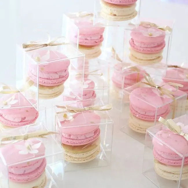 RPet PP PVC Pet nhỏ nhựa gấp sinh thái thân thiện cấp thực phẩm PVC cá nhân Macaron hộp trong suốt bánh Pastry Macaron hộp