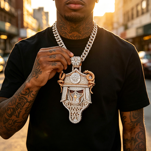 <span class=keywords><strong>Pendentif</strong></span> de luxe en argent sterling S925, motif tête de mort Hip Hop, avec diamant de laboratoire VVS rond, pour rappeur - Vente en gros - Product Image 1