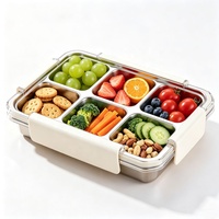 Boîte à goûter réutilisable en métal de 600 ml à 6 compartiments avec couvercles, boîte à lunch divisée pour enfants, boîte à bento en acier inoxydable