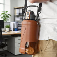 Bouteille d'eau Longstar OEM 2,5 L en PC, anti-fuite, sans BPA, écologique, avec corde, revêtement anti-corrosion, pour consommation directe en randonnée