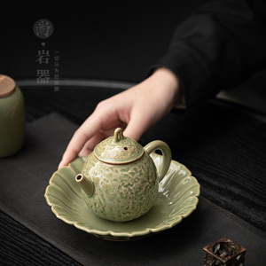 <b>Ceramic</b> Teapot Round Retro Green Bamboo Glaze With Lid Kung Fu <b>Tea</b> Set Household Single <b>Pot</b> - Product Image 3