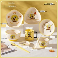 Nouvelle conception, vaisselle en céramique de style haut de gamme sur le thème des dessins animés, ensemble de vaisselle en porcelaine Bob l'éponge, assiette, bol, soucoupe