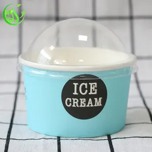 Logo Kustom Dicetak Es Krim Yogurt Beku Cangkir Es Krim Mangkuk 3/4/5/8/12/16OZ Tunggal Sekali Pakai Kertas Dinding Mangkuk dengan Tutup dan Sendok