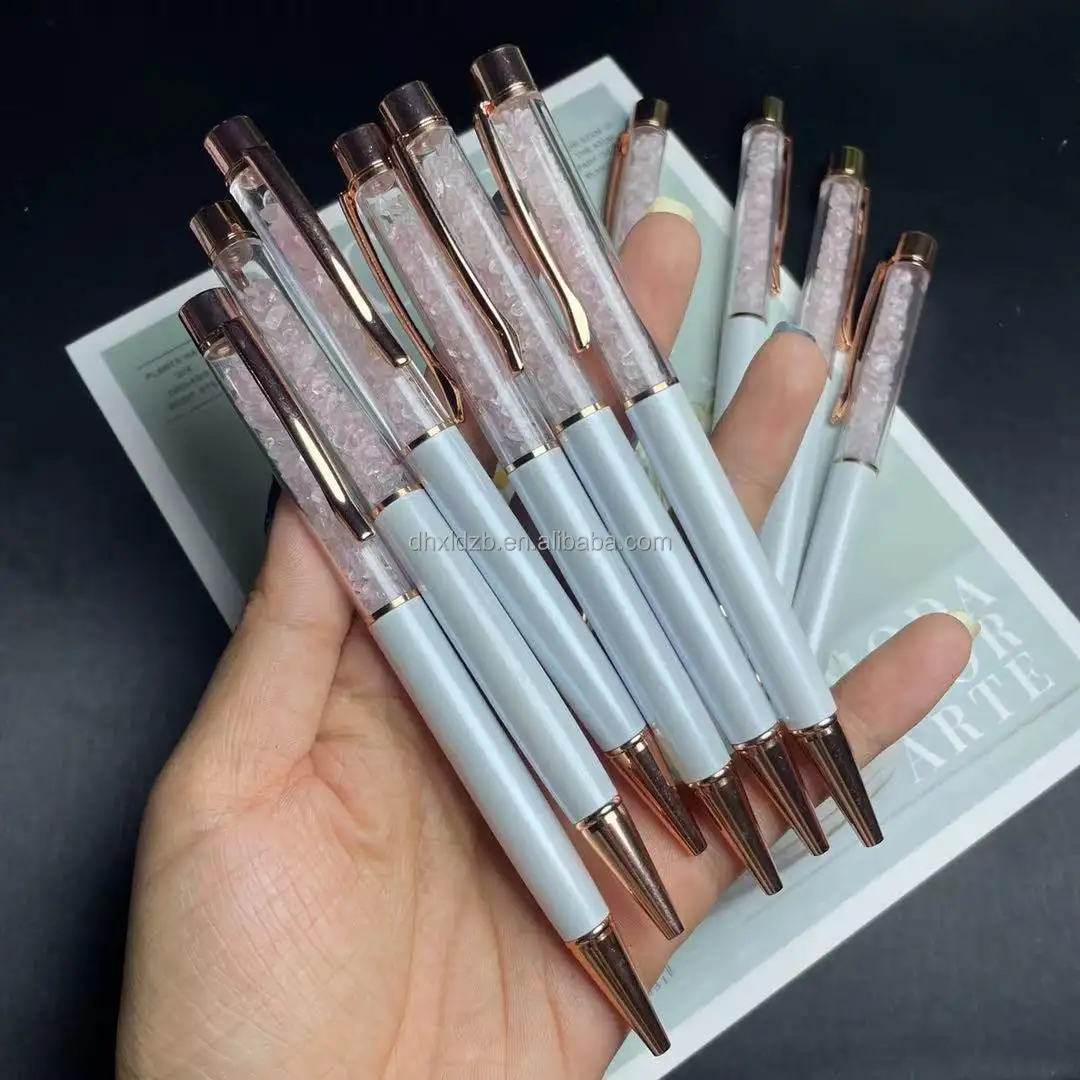 Wholesale high quality gemstone chips crystal pens healing stone rose quartz custom logo pens for students