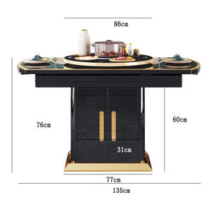 Black Smart Heating Marble Modern Dining <b>Table</b> Set Luxury Extendable Round 6 <b>Chairs</b> for Hotel & Villa Rooms Adjustable Dinning T - Product Image 5