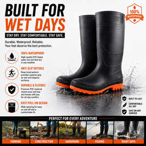 Bottes de sécurité en PVC, bottes de travail montantes pour hommes, noires et orange, semelle antidérapante, imperméables, bottes industrielles et agricoles - Product Image 5