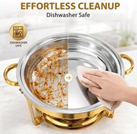 Plats de service ronds Weeding Catering couleur or 4,5 L en acier inoxydable, chauffe-plats de buffet avec couvercle en verre