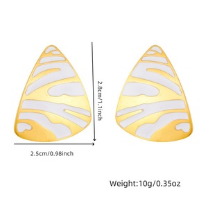 Geometric Triangle Stud Earrings Gold White Zebra Pattern Stainless Steel Party Jewelry E6069 - Product Image 4